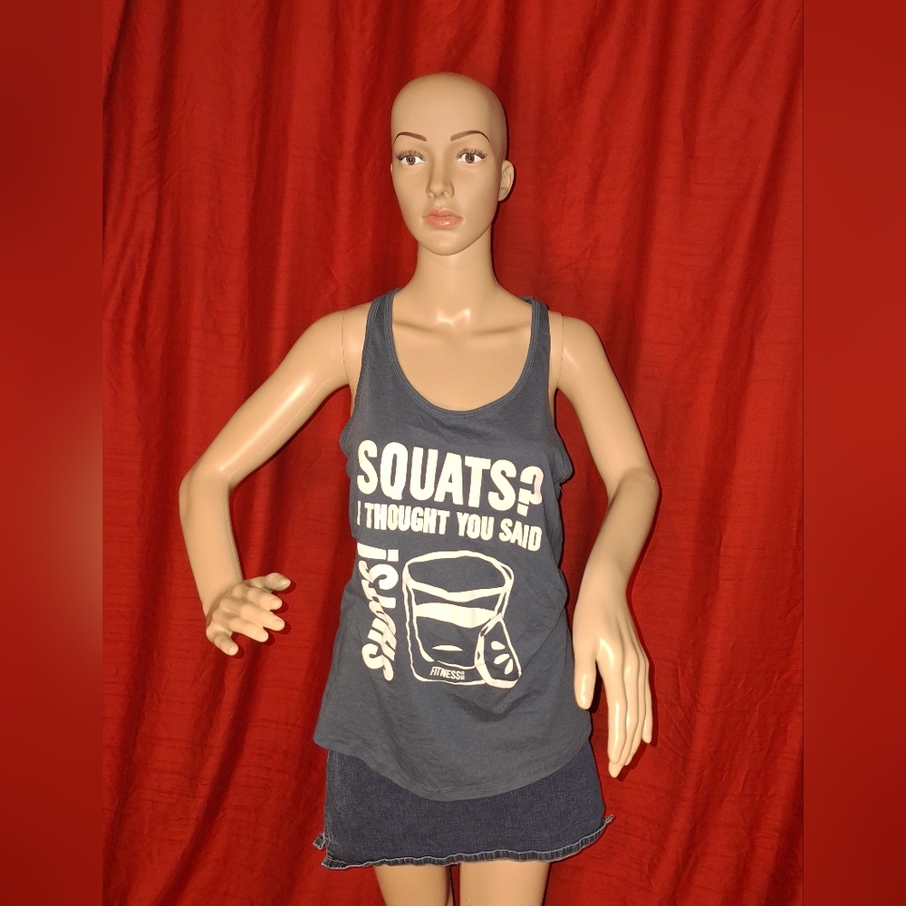 Fitness tank top / Large/ blue and white with design